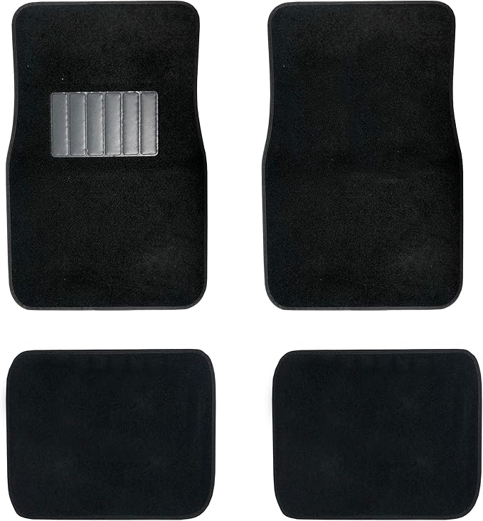 C.P.R. New Carpet Car Floor Mats 4 Pc Set for Cars Trucks SUVS with Heel Pad -Front and Rear Mats Universal Classic Matching Heel Pad (Black)