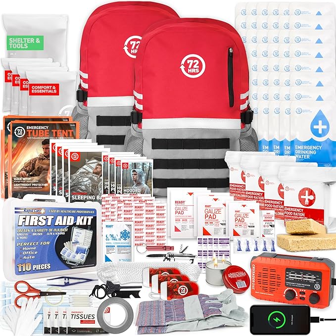 72 HRS Deluxe Emergency Survival Kit - Heavy Duty 72 Hour Bag Survival Kit for Earthquake, Hurricane, Tsunami, Winter, Blackout - Includes Emergency First Aid Kit, Water, Food