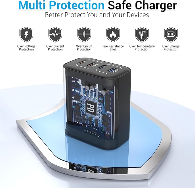 40W USB C Charger Block, 2-Pack, 4 USBC Ports, Type C Wall Plug USB-C Fast Charging, iPhone Charger Adapter Box Cube for iPhone 17,17 Pro, 17 Pro Max,16, 15, 14, 13, 12, Samsung Phone-Black