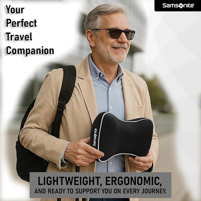 Samsonite Car Neck Pillow, Soft Memory Foam Headrest Pillow for Driving, Ergonomic Car Seat Headrest Cushion with Adjustable Strap, Breathable & Removable Cover, Neck Pain Relief, Black