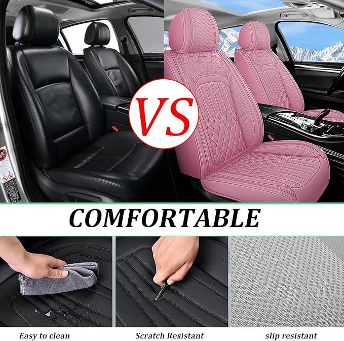 Car Seat Covers for Genesis GV70 2022-2025 2026, Full Set Premium Nappa Leather Waterproof Breathable Anti-Slip Airbag Compatible Car Seats Protector, Soft Car Interior Seats Cover (Pink)