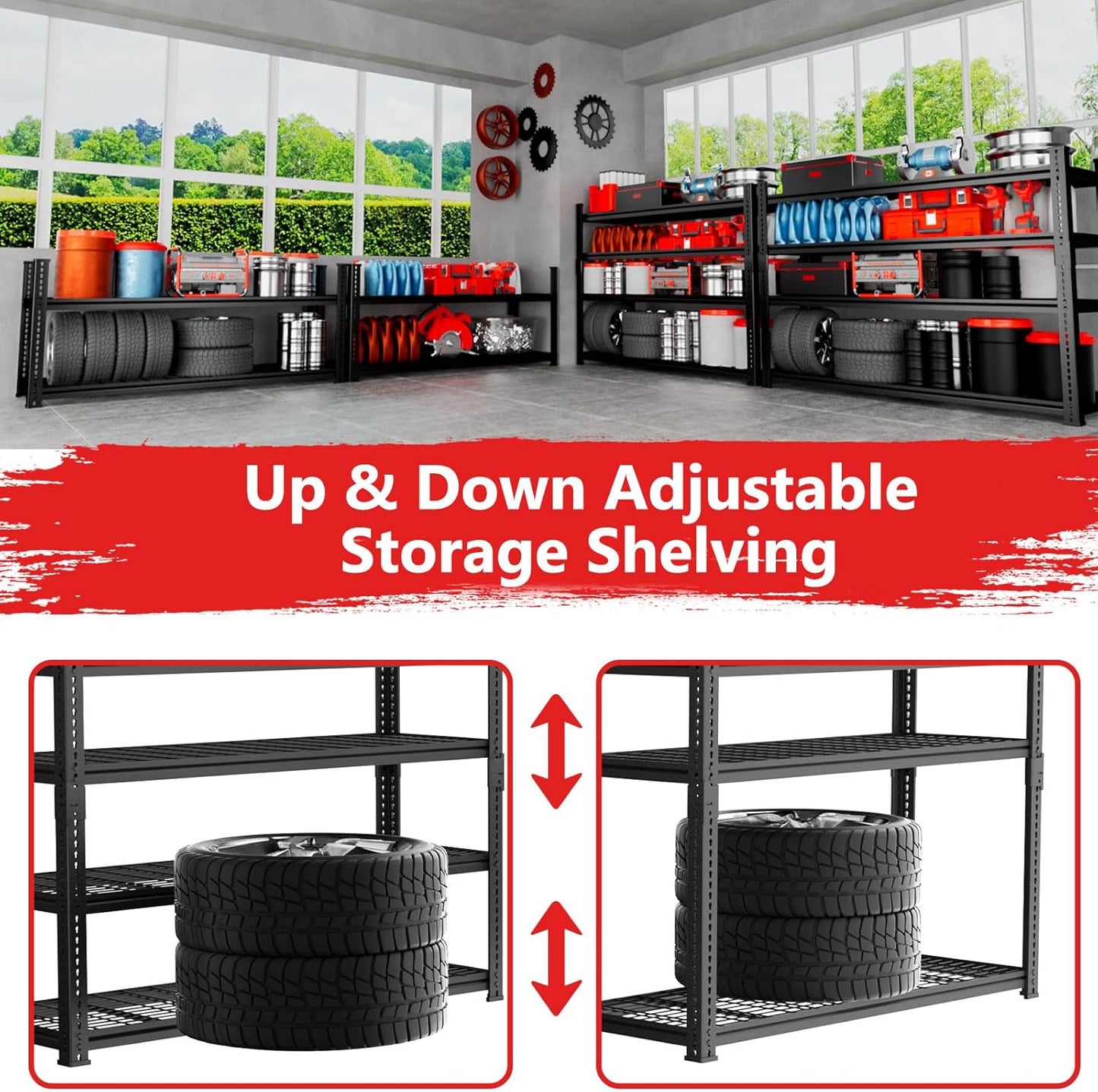 Storage Shelves, Garage Shelving Heavy Duty 2640LBS Capacity, 48"L x 18"W x 60"H Adjustable Metal Shelving Organizer Wire Rack, 4 Tier Utility Shelf Unit for Pantry Closet Warehouse Organization