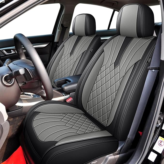 Full Set Car Seat Covers for Acura TL 2004-2014: Breathable Perforated Leather Seat Cover (Black&Grey)