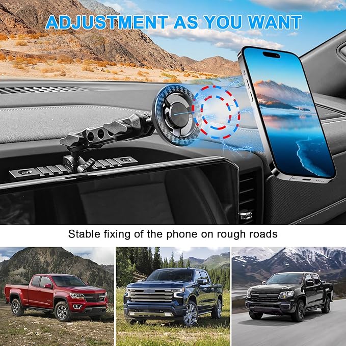BESTAOO Phone Mount MagSafe Compatible with 2019-2026 Chevy Silverado/GMC Sierra 1500 Dash Phone Holder Interior Accessories, 360° Adjustable Cell Phone Mount (Magnetic)