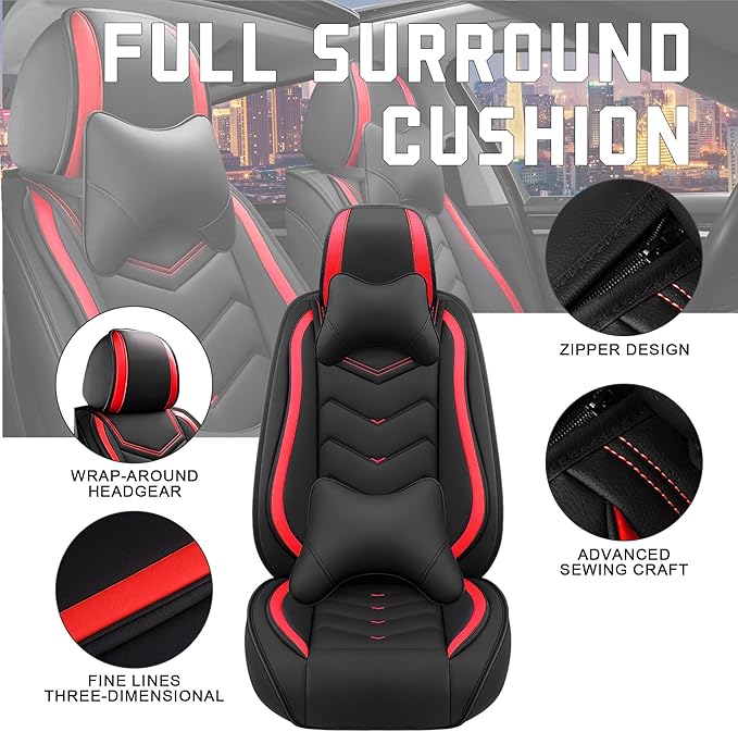 CTDS Car Seat Covers for Honda Civic 2000-2026, Stylish Sport Seat Cover, Premium Nappa Leather Car Seat Cover. Automobile Seat Covers Sets.(Luxury 5 Seats/Black Red)