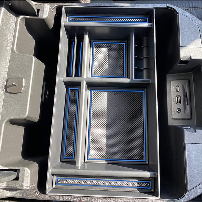 JKCOVER Center Console Organizer Tray Compatible with (2019-2025) Chevy Silverado 1500/GMC Sierra 1500 and 2020-2025 Silverado/Sierra 2500/3500 HD - Full Console w/Bucket Seats ONLY (Blue trim)