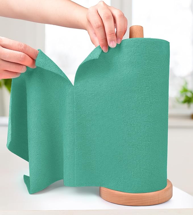 KitchLife Microfiber Cleaning Cloth Roll - Tear-Away Reusable Microfiber Paper Towels, Lint-Free, Washable, 20 Sheets for Kitchen, Car, Dishes, and Sensitive Surfaces (Emerald Green)
