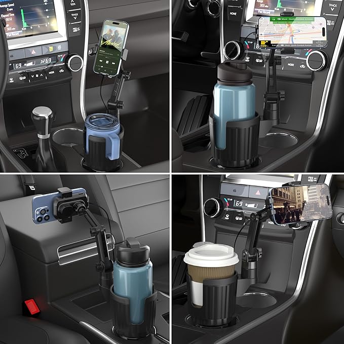 Wireless Car Charger Phone Mount Cup Holder, 3 in 1 15W Fast Charging Auto Clamping Cup Holder Expander for Car, Phone Holders for Your Car CupHolder Wireless Charger Compatible for All Smartphones