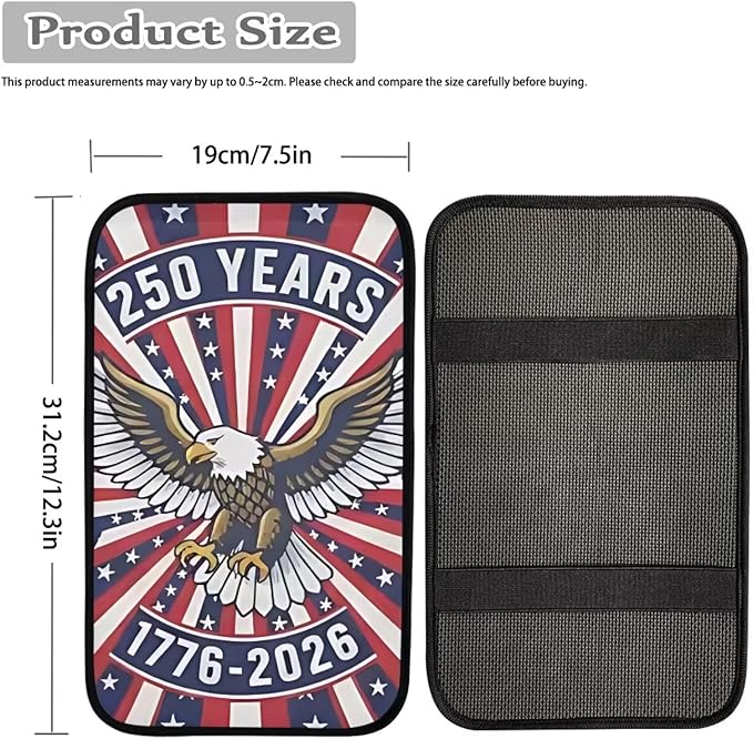 Dreaweet 250th Anniversary Car Center Console Cover Patriotic Eagle Flag Car Accessories Soft Scratch Proof Armrest Cover Center Console Cushion Pad Easy to Install