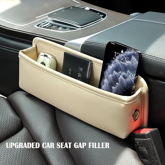 Universal Fit Premium Leather Car Seat Gap Filler Organizer, Center Console Organizer for Car SUV Truck (Beige，2 Pack)
