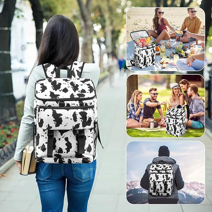 Cooler Backpack Soft Insulated Leak Proof 30 Cans Insulated Backpack Cooler Portable Picnic Camping Beach Hiking BBQ Lunch Backpack for Men and Women -Cow Color