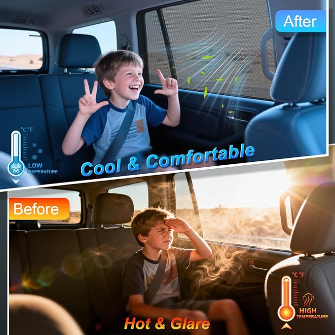 PEYOU Car Window Shades for Baby 2 Pack, Stretchable & Breathable Spandex Rear Side Car Sun Shade for Camping, Blocks UV Rays & Sun Glare for Kids/Adults/Pets - 44.9"X17.7" Fits 99% Cars
