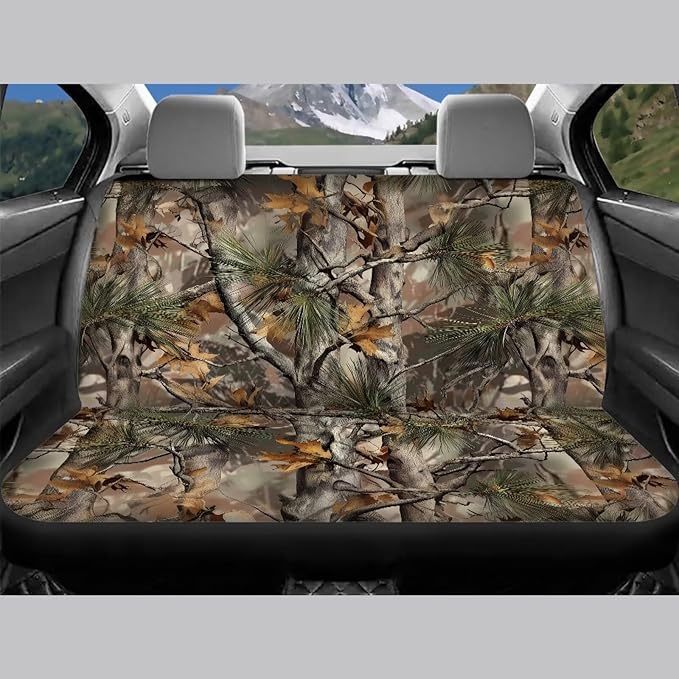 KEIAHUAN Camo Hunting Design Car Seat Covers Front Back Stretchy Vehicle Seat Covers Auto Front Bucket Seat Covers Rear Split Bench Seat Cushion Pads Fits Most SUV,Sedan,Truck,Minivan