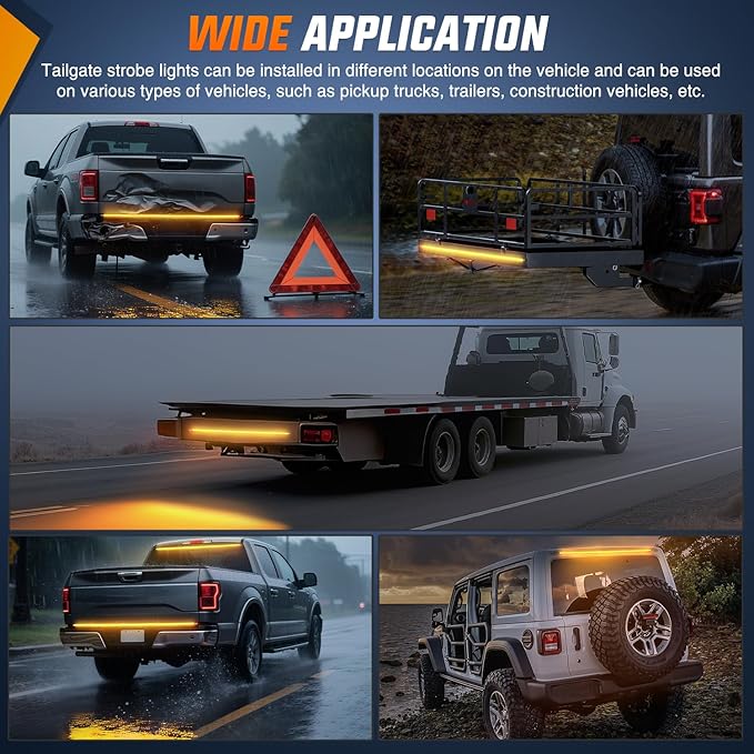 Nilight 60 Inch Truck Tailgate Strobe Light Strip Tail Emergency Bar Rear Window Warning Lamp Ultra-Bright Double Row 360 LED for Pickup Trailers Construction Vehicles Car SUV, Amber