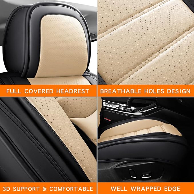 Seat Covers, Car Seat Covers Front Seats, Car Seat Cover, Car Seat Protector Waterproof, Car Seat Cushion Nappa Leather, Beige Seat Covers Carseat Cover Universal Fit for Most Cars