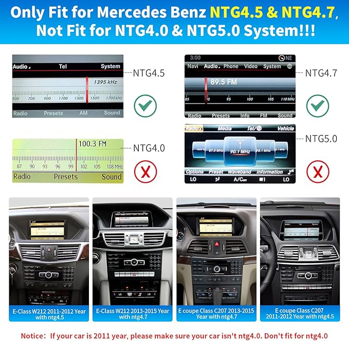 Road Top Wireless CarPlay & Android Auto Retrofit Kit for Mercedes-Benz E-Class W212 E Coupe C207 2012-2015, NTG4.5/4.7 System, CarPlay Interface Decoder, MirrorLink, Backup Camera, OEM Knob Control