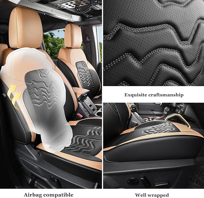 Red Rain Leather Black and Orange Seat Cover Customized Fit for Ford Bronco Seat Covers 4 Door 2021-2025 5 Seater (Bronco 4Door-Black+Orange)