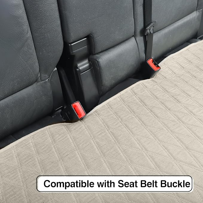 Universal Auto Faux Linen Back Car Seat Cover Beige - Breathable Rear Seat Protector with Non-Slip Bottom SizeSL - Diamond Stitched Bench Seats Cushion for Vehicles Cars Van SUV Truck