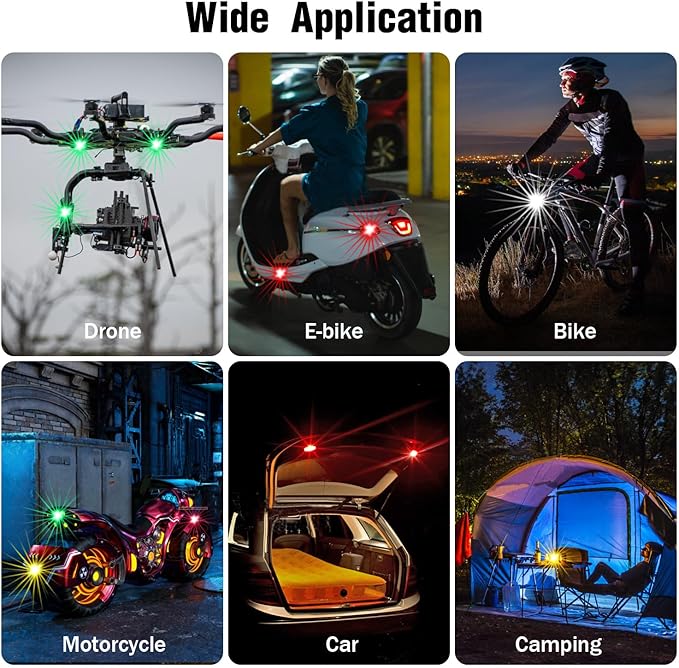 8PCS Wireless LED Strobe Lights with Remote Control, 8 Colors Rechargeable Led Lights Anti-Collision LED Emergency Warning Lights for Car Motorcycle Bike Drone Aircraft