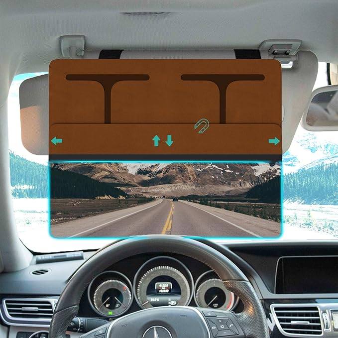 NAZZO Car Visor Extender Polarized, Sun Visor Extender for Car Attachment Sun Blocker, Anti-Glare Removable PC Lens to Expand Sunshade for Safe Driving, Brown