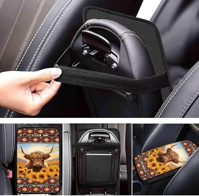 Dreaweet Car Center Console Cover Sunflower Aztec Highland Cow Car Accessories Arm Rest Cover for Truck SUV Van,Car Armrest Cover Center Console Cushion Pad Universal Fit