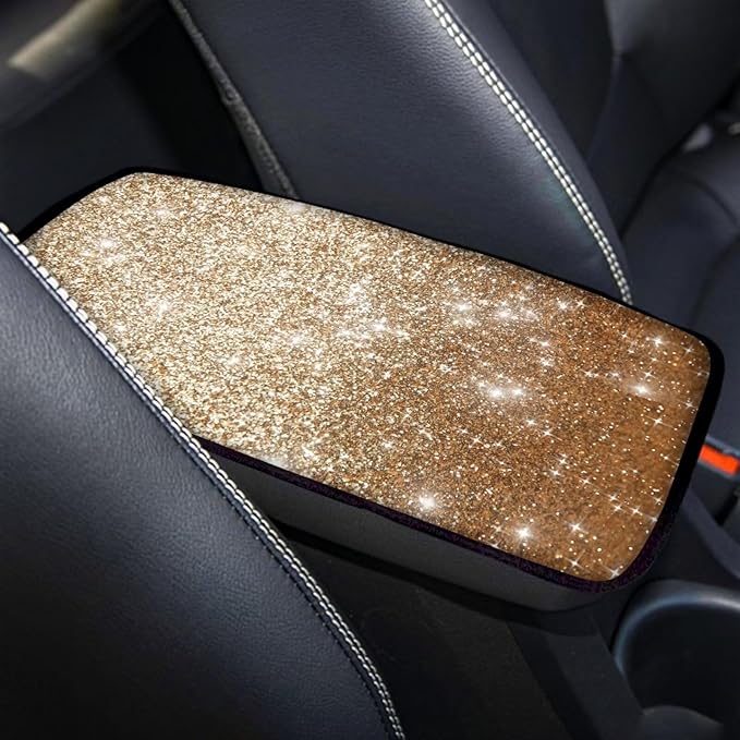 Gold Bling Car Armrest Storage Box Mat Car Center Console Cover Car Armrest Seat Box Cover for Most Vehicle, SUV, Truck Car Decors