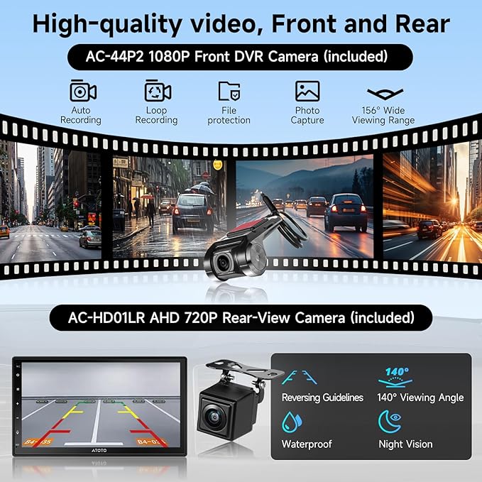 ATOTOZONE A5L 7" Android Double Din Car Stereo with 1080P DVR Dash Cam & Backup Camera, Wireless CarPlay Android Auto, Wi-Fi/USB Tethering, 24EQ, AI Chat, GPS Tracking, LRV, OTA Upgrade