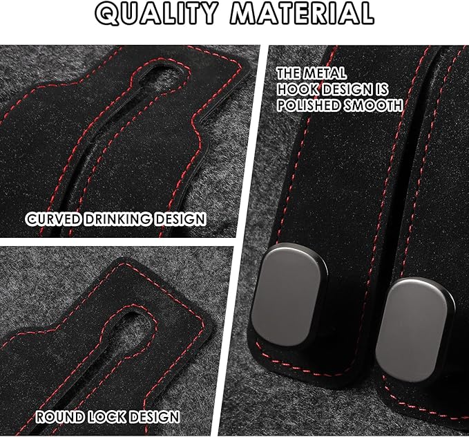 KINIVA Car Seat Headrest Storage Hooks, Set of 2, Suede PU Leather, Double Hooks (Black-4 Pack)