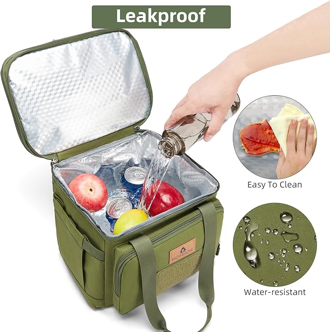 HSHRISH Lunch Box for Men, Large Expandable Tactical Lunch Bag, Durable Leakproof Cooler Bag with Molle Webbing, Lunch Box for Men Work Picnic Trip Camping, 24 Can/16 L, Army Green