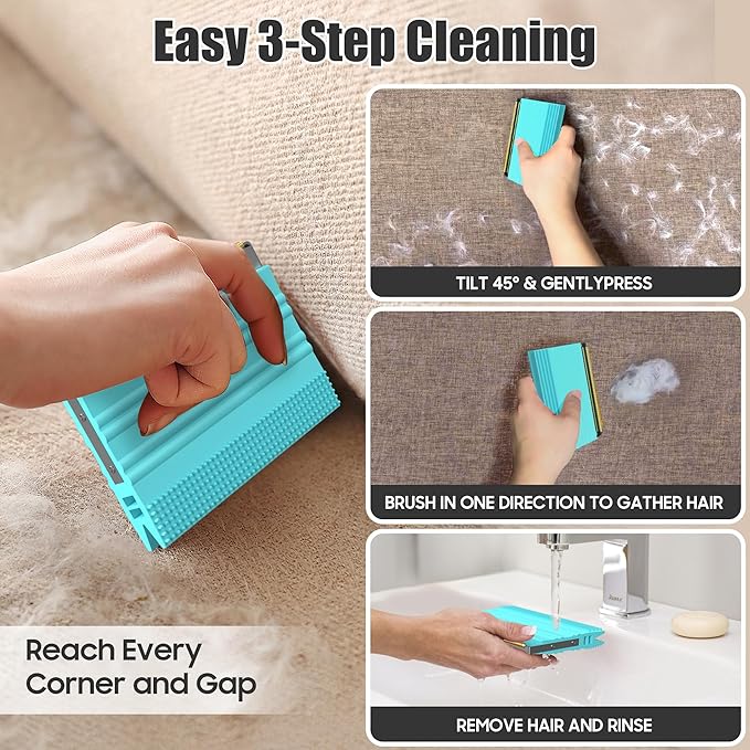 Mini Pet Hair Remover – 2025 Reusable Carpet Rake & Fur Scraper for Furniture, Car Interior, Hair Remover Brush for Bed, Couch, Home Surfaces Blue