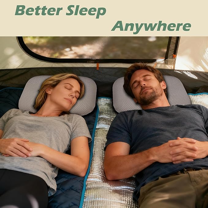 Cooling Camping Pillow, Memory Foam Travel Pillow with Adjustable Buckle Strap & Storage Bag, Compact Small Pillow for Airplane, Car Lumbar, Office, Washable Cooling Cover, Dusk Grey