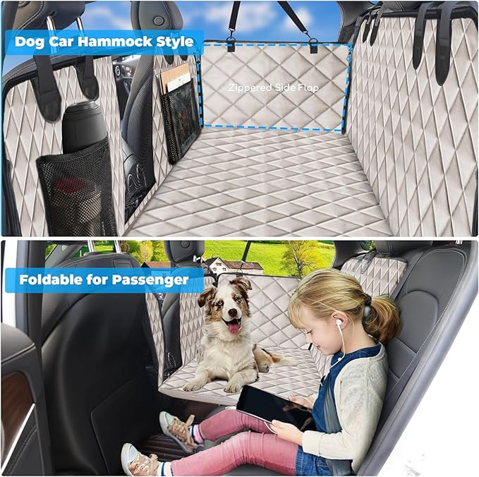 URPOWER 2026 Upgraded Back Seat Extender for Dogs - Large Hard Bottom Dog Car Seat Cover Holds 550lbs, Waterproof Dog Hammock Pet Bed with High-Density Foam Non-Slip Backseat Protector
