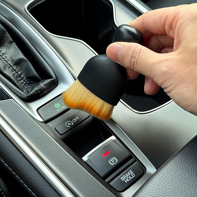 Car Detailing Brush, Soft Bristle Cleaning Brush, Scratch-Free Auto Duster Tool for Dashboard, Air Vents, Leather & Interior Cleaning (Black&Brown with Cap)