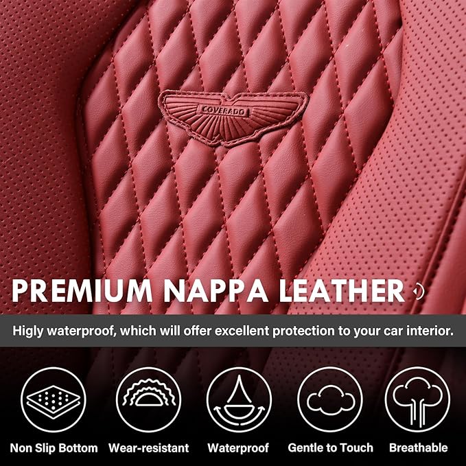 Coverado Seat Covers, Car Seat Covers Front Seats, Red Car Seat Cover, Waterproof Car Seat Covers, Car Seat Cushion, Front Car Seat Covers Leatherette Car Seat Protector Universal Fit Most Cars