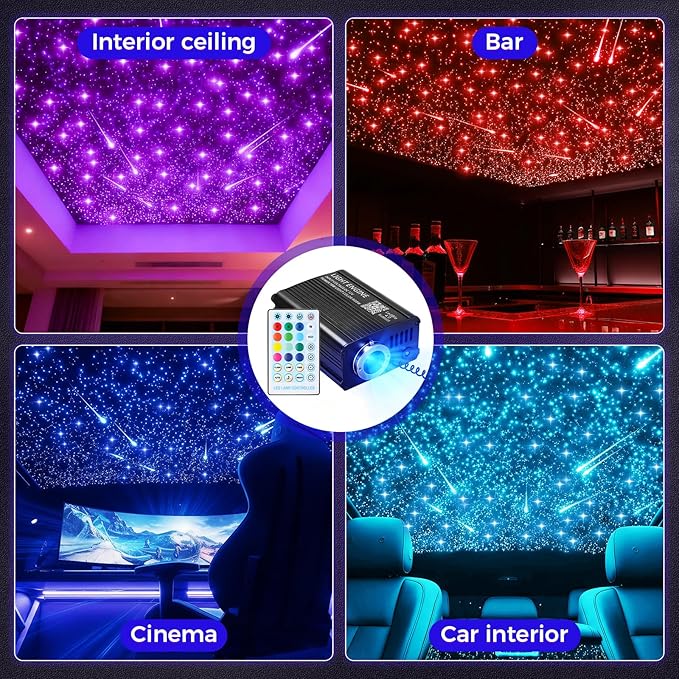 2 in 1 Twinkle & Meteor Starlight Headliner Kit with 200 Shooting Stars, Twinkle Star Lights for Car Decor 750pcs*0.03in*9.8ft/3m, Fiber Optic Star Ceiling Lights for Car Roof Home Ceiling