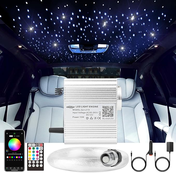 CHINLY Starlight Headliner Kit,550pcs*0.03in*13.1ft Star Light Headliner Kit,Twinkle Star Lights for Car,RGBW+APP+Remote Fiber Optic Lights Star Headliner Kit,Car Star Lights for Ceiling Car,Theater