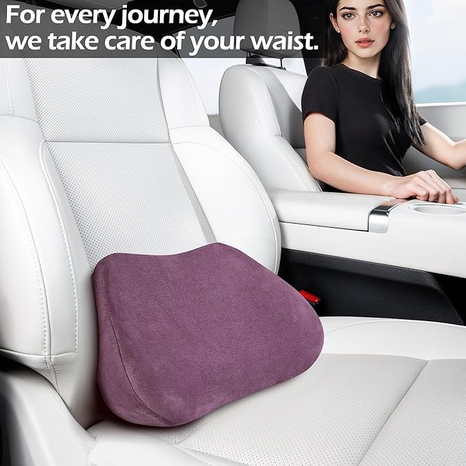 Lumbar Support Pillow for Car, Ergonomic Memory Foam Back Cushion for Driving, Seat Office Chair, Gaming Chair, Lower Back Support for Back Pain Relief, Purple, 1 Pack
