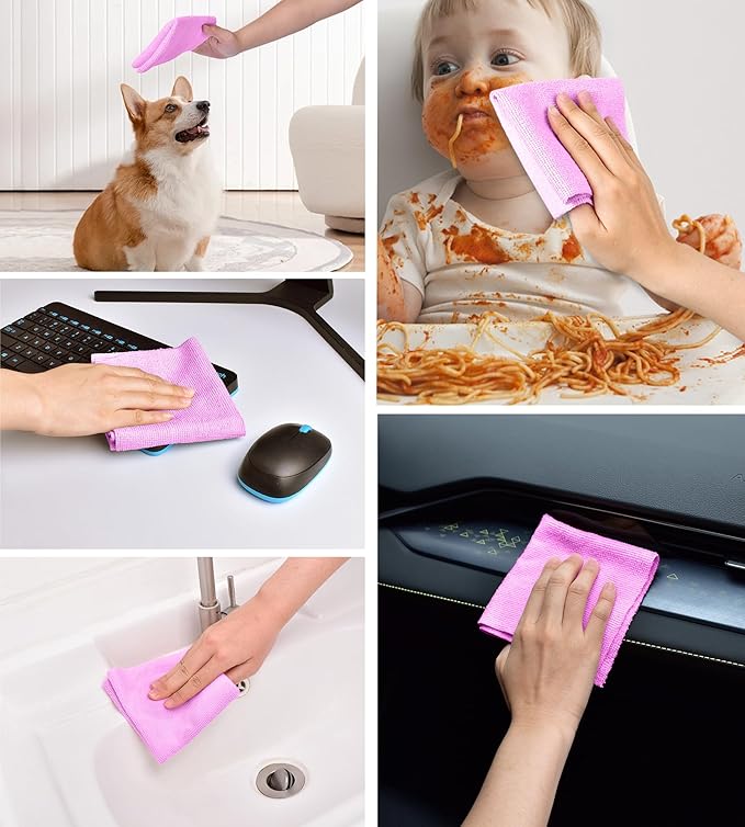 KitchLife Microfiber Cleaning Cloth Roll - Tear-Away Reusable Microfiber Paper Towels, Lint-Free, Washable, 20 Sheets for Kitchen, Car, Dishes, and Sensitive Surfaces (Light Purple)