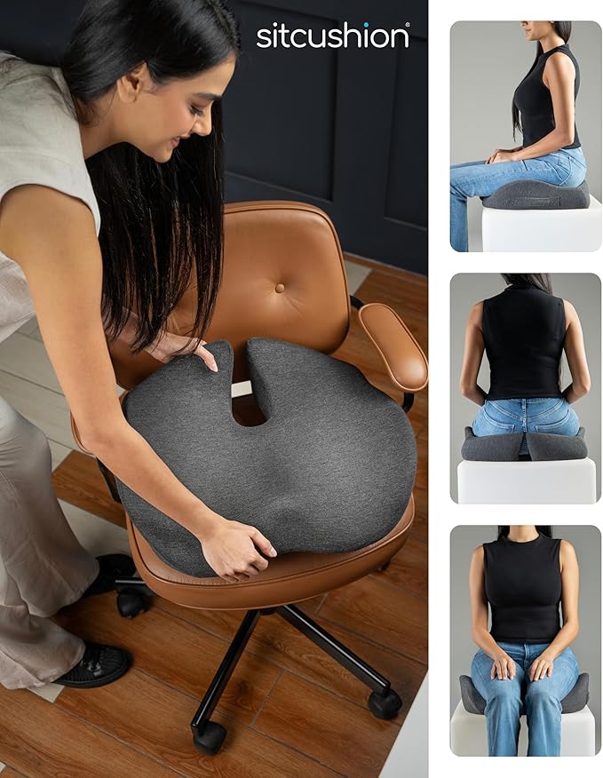 Ergonomic Seat Cushion for Sciatica & Tailbone Pain Relief – Extra Large Memory Foam Office Chair Cushion for Long Sitting, Orthopedic Coccyx Cushion for Desk Chair, Car & Wheelchair(Black)