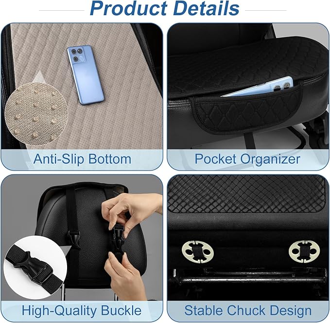 1 Pack Linen Car Seat Cover Front Seat Covers Soft & Breathable Front Premium Covers with Non-Slip Protector Universal Fits Most Automotive, Vans, SUVs, Trucks (1Pack Black)