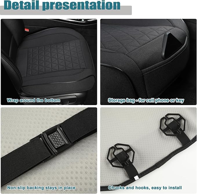 West Llama Linen Front Car Seat Cover Protector Anti-Slip Bottom Seat Cover Fits 95% of Vehicles,Wrapping Around The Bottom,Triangular Pattern(Black-1Pcs)