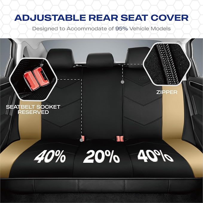 Skechers Memory Foam Seat Covers,Leather Car Seat Covers, Ultimate Comfort & Support Seat CoversFull Sets,Airbag Compatible, Automotive Universal Fit Most for SUVs, Vans, Sedans, Cars, Trucks,Beige