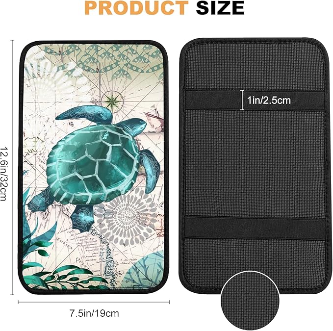 Universal Car Center Console Cushion Pad,Sea Turtle 2 Car Armrest Pad Car Armrest Seat Box Cover Protector for Most Vehicle, SUV, Truck, Car