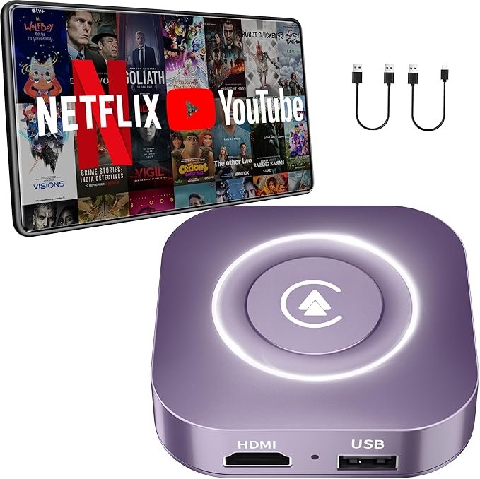 KAMING Wireless CarPlay Adapter for Apple CarPlay and Android Auto, CarPlay Streaming Supports NetfIix, YouTube, IPTV, Wired CarPlay Cars from 2015 Purple