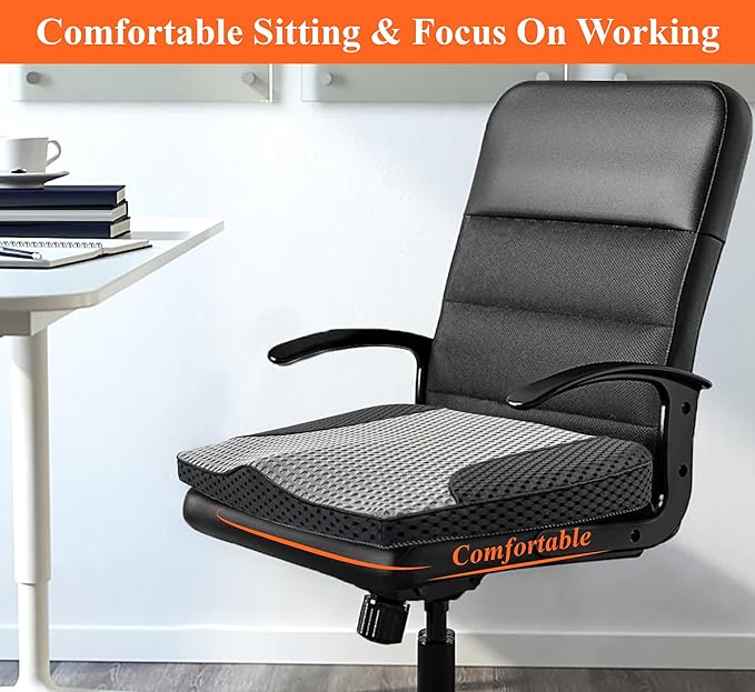 kingphenix Premium Car Seat Cushion, Memory Foam Driver Seat Cushion to Improve Driving View- Coccyx & Lower Back Pain Relief - Seat Cushion for Car, Truck, Office Chair (4D Mesh Gray & Black)