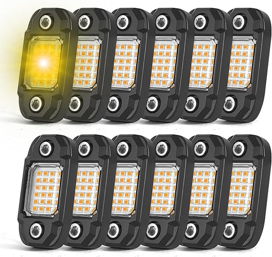 12Pods LED Rock Lights Amber 24led Chips Waterproof Neon Underglow Lighting Kit for Trucks SUV ATV Car