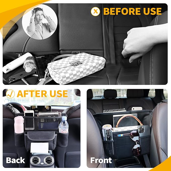 Black Car Handbag Holder Between Seats Suede Car Storage Bag Large Capacity 7 Compartment Purse Phone Ipad Automotive Consoles Organizer Safe Barrier of Pet Kids…