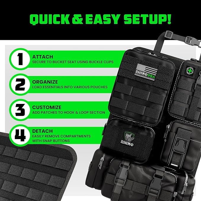 Tactical Car Seat Organizer – Military-Grade Storage for SUV, Truck, & Car – Heavy Duty Seat Organizer with Multiple Pockets & Car Accessories for Maximum Organization - Black