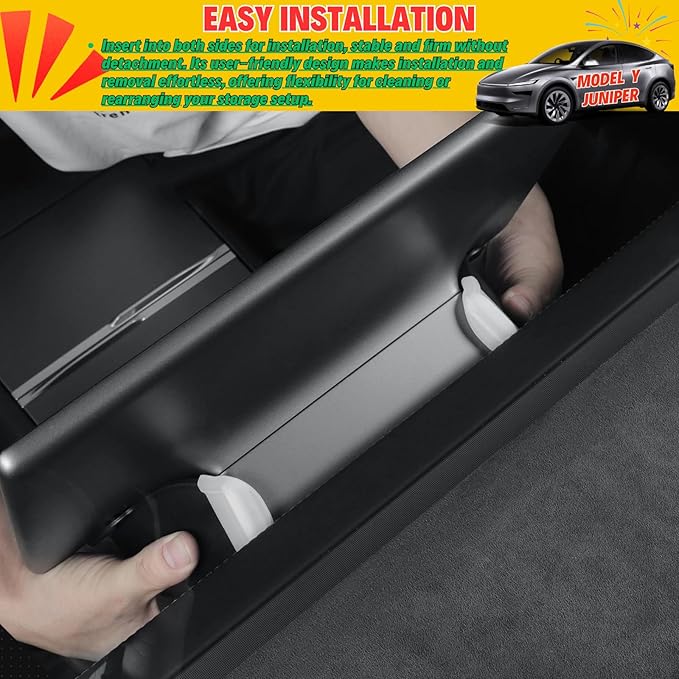 Under Screen Storage Compatible with 2025 2026 New Tesla Model Y Juniper & Model 3 Highland Center Console Organizer Tray Hidden Compartment Hanging Box Interior Accessories - ABS, Black