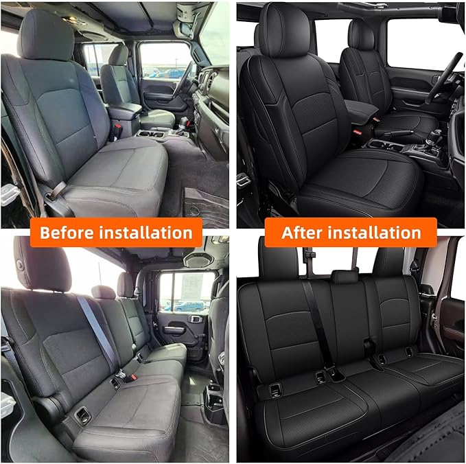 AOMSAZTO Custom Fit Seat Covers for Jeep Gladiator JT 2020 2021 2023 2024 2025 2026 Full Set Black Car Seat Protectors Premium Faux Leather Automobile Seat Seat Cover